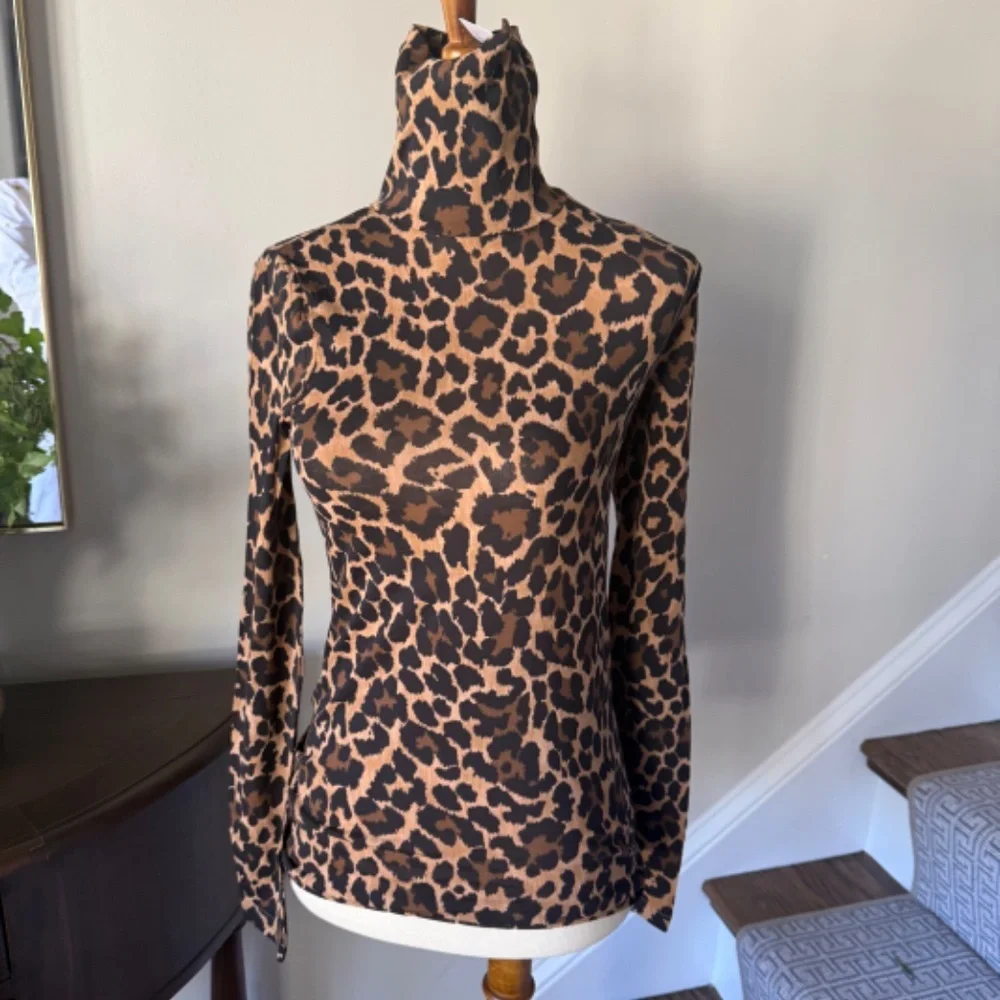 NWT J. Crew Tissue Turtleneck Top In Leopard Print XS
